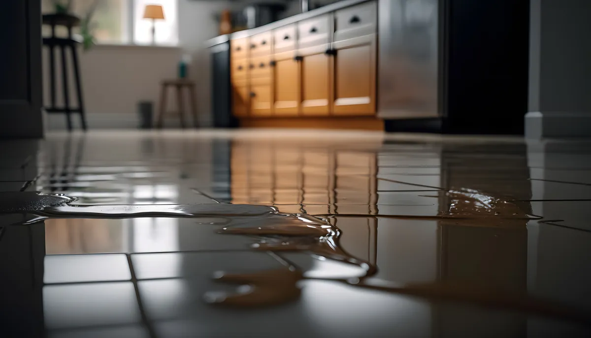Water spreading across a tile floor from a hidden leak – Leak Detection for Laguna Niguel, CA homes